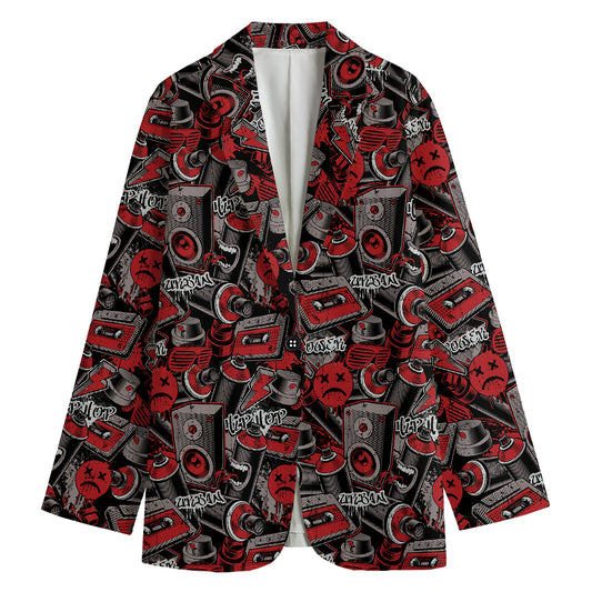 Grunge Graffiti Pattern Print Women's Cotton Blazer