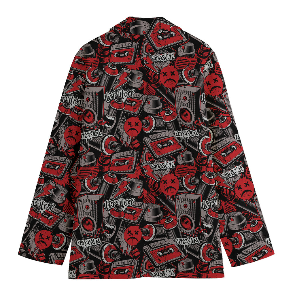 Grunge Graffiti Pattern Print Women's Cotton Blazer