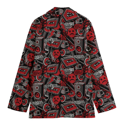 Grunge Graffiti Pattern Print Women's Cotton Blazer