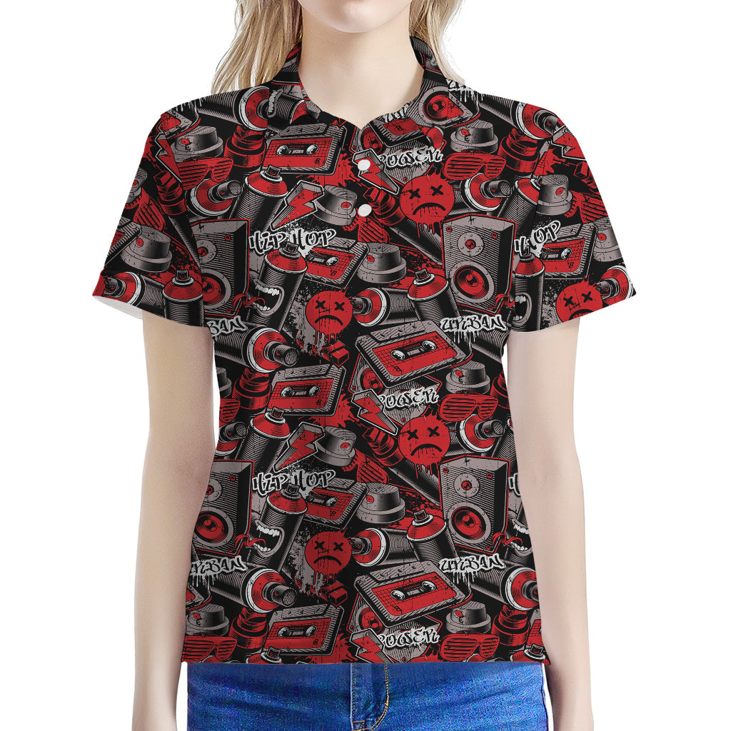 Grunge Graffiti Pattern Print Women's Polo Shirt