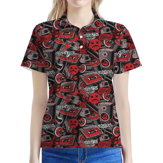 Grunge Graffiti Pattern Print Women's Polo Shirt