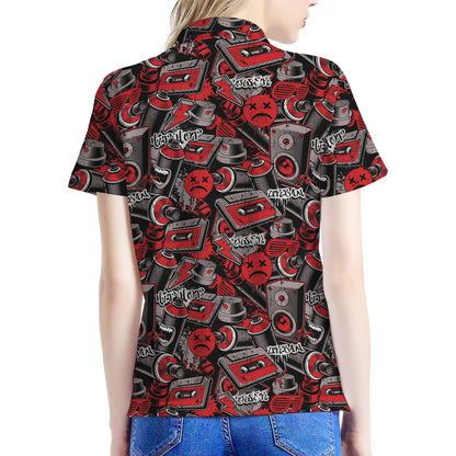 Grunge Graffiti Pattern Print Women's Polo Shirt