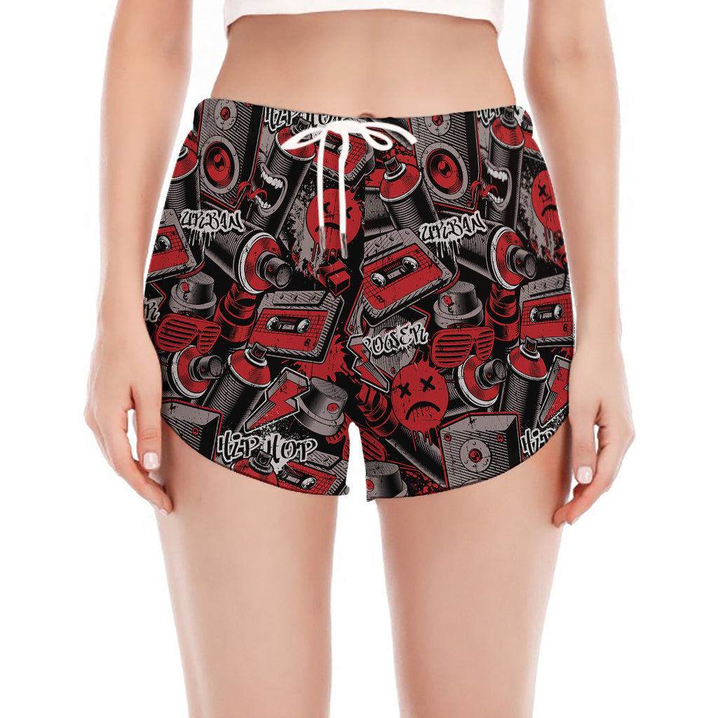 Grunge Graffiti Pattern Print Women's Split Running Shorts