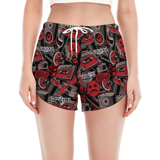 Grunge Graffiti Pattern Print Women's Split Running Shorts