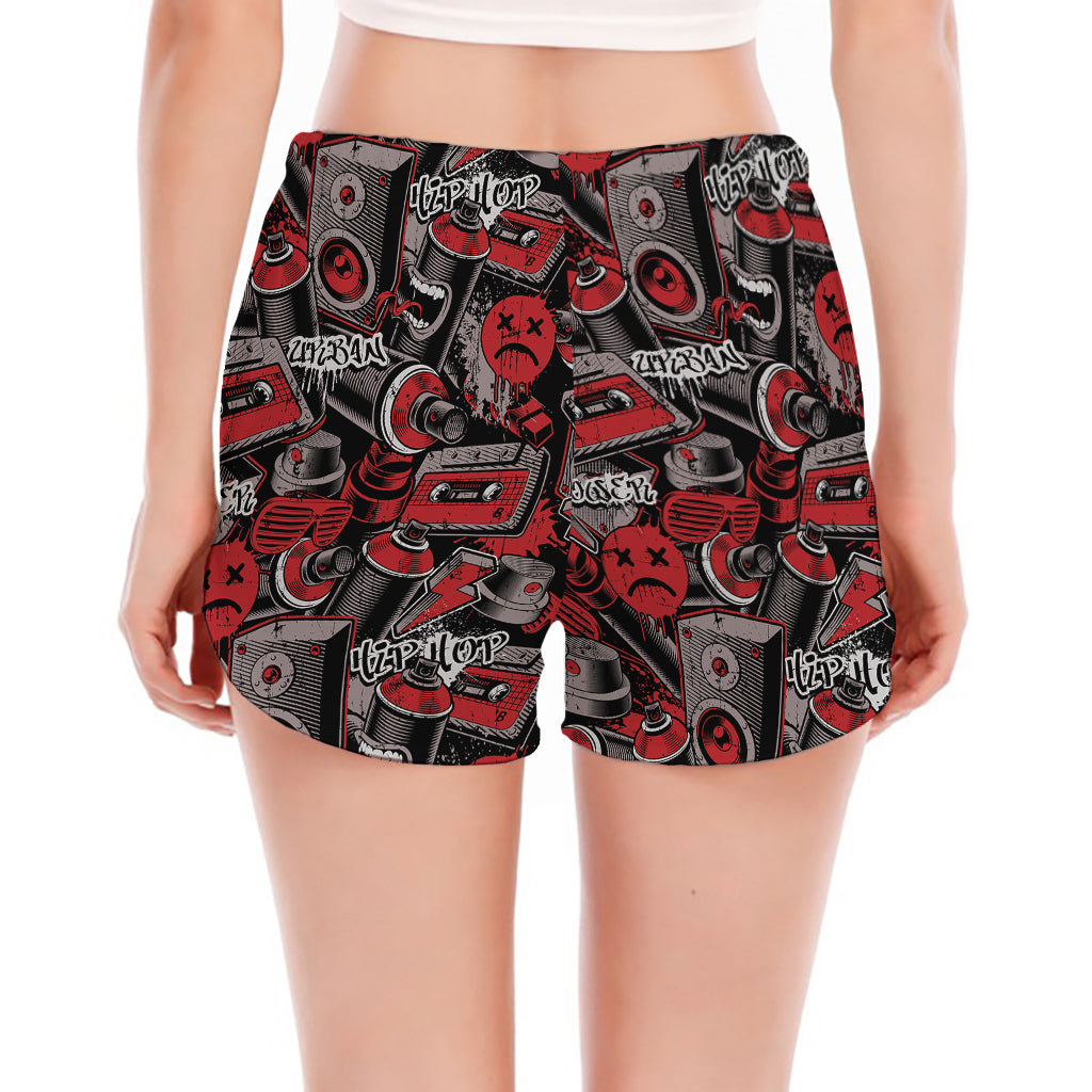 Grunge Graffiti Pattern Print Women's Split Running Shorts
