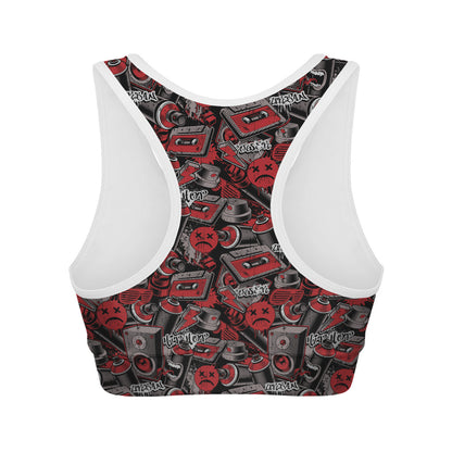 Grunge Graffiti Pattern Print Women's Sports Bra