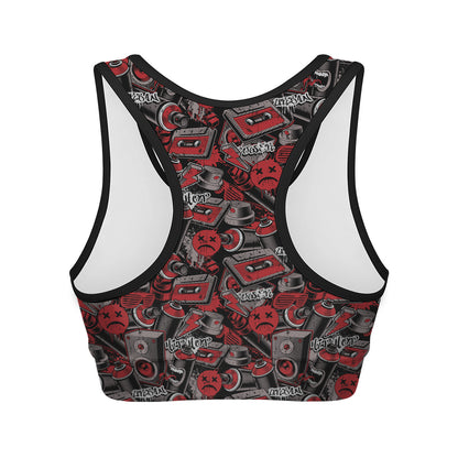 Grunge Graffiti Pattern Print Women's Sports Bra