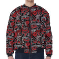 Grunge Graffiti Pattern Print Zip Sleeve Bomber Jacket