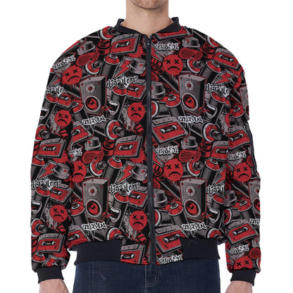 Grunge Graffiti Pattern Print Zip Sleeve Bomber Jacket