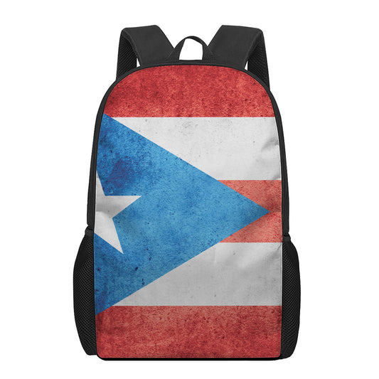 Grunge Puerto Rican Flag Print 17 Inch Backpack