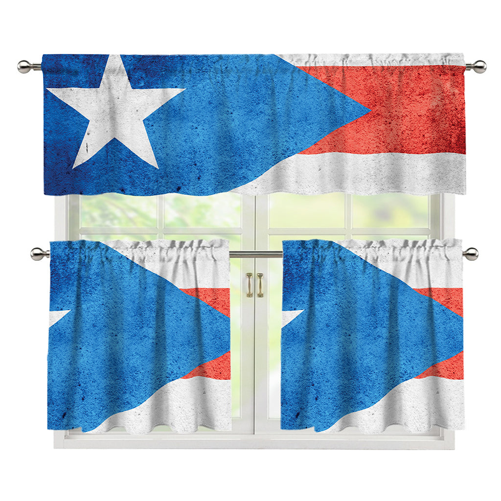 Grunge Puerto Rican Flag Print 3 Piece Kitchen Curtains