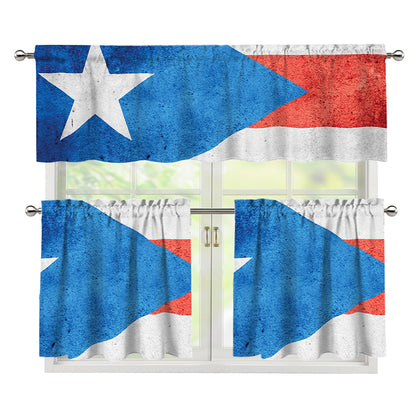 Grunge Puerto Rican Flag Print 3 Piece Kitchen Curtains
