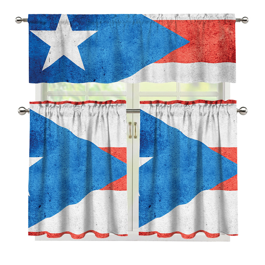 Grunge Puerto Rican Flag Print 3 Piece Kitchen Curtains