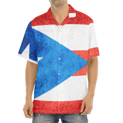 Grunge Puerto Rican Flag Print Aloha Shirt