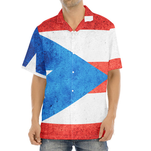 Grunge Puerto Rican Flag Print Aloha Shirt