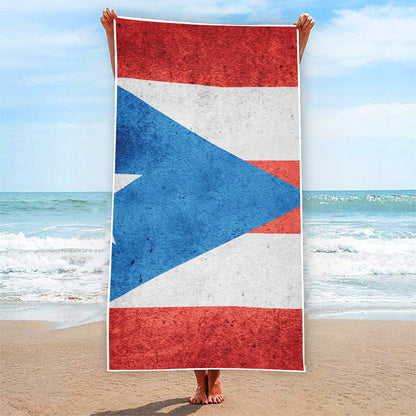 Grunge Puerto Rican Flag Print Beach Towel