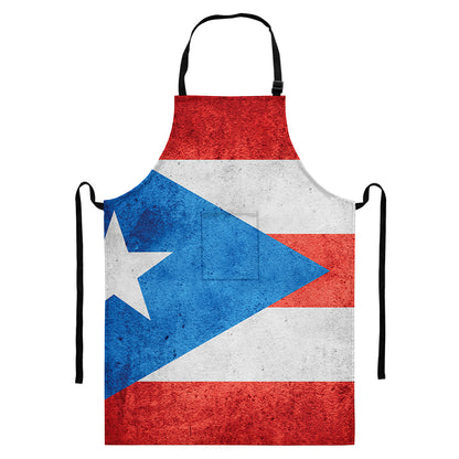 Grunge Puerto Rican Flag Print Bib Apron With Pocket