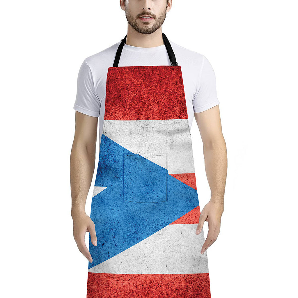 Grunge Puerto Rican Flag Print Bib Apron With Pocket