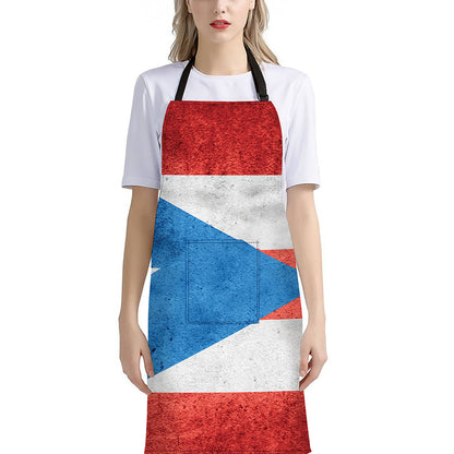 Grunge Puerto Rican Flag Print Bib Apron With Pocket