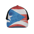 Grunge Puerto Rican Flag Print Black Mesh Trucker Hat