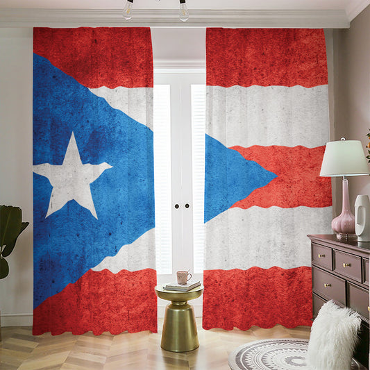 Grunge Puerto Rican Flag Print Blackout Pencil Pleat Curtains