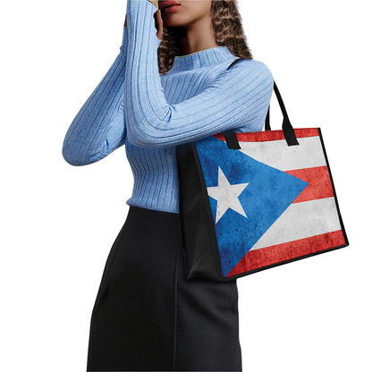 Grunge Puerto Rican Flag Print Canvas Tote Bag