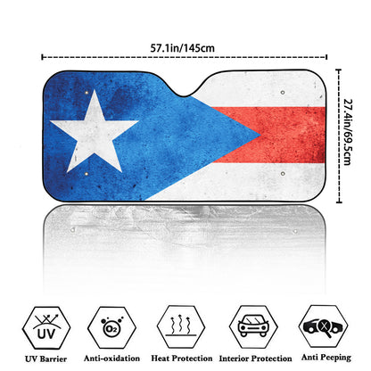 Grunge Puerto Rican Flag Print Car Windshield Sun Shade