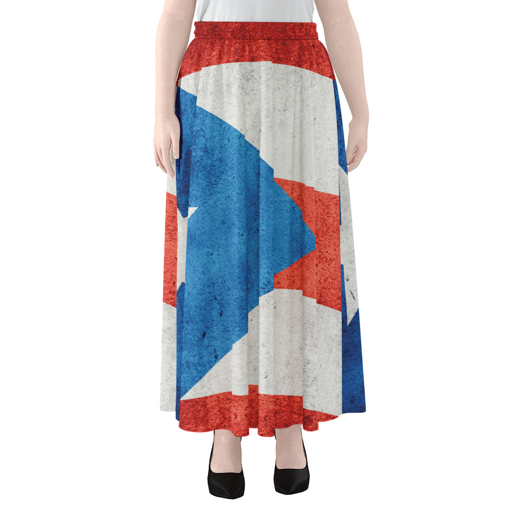 Grunge Puerto Rican Flag Print Chiffon Maxi Skirt
