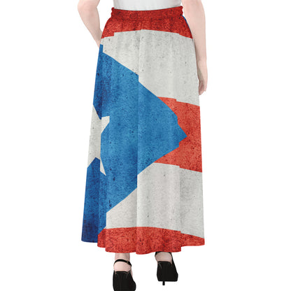 Grunge Puerto Rican Flag Print Chiffon Maxi Skirt