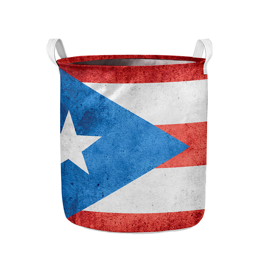 Grunge Puerto Rican Flag Print Collapsible Laundry Basket