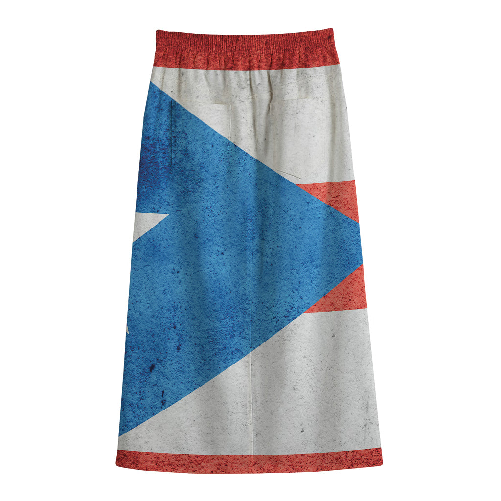 Grunge Puerto Rican Flag Print Cotton Front Slit Maxi Skirt