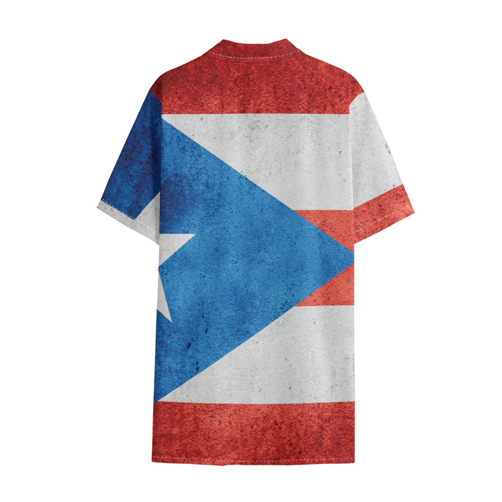 Grunge Puerto Rican Flag Print Cotton Hawaiian Shirt