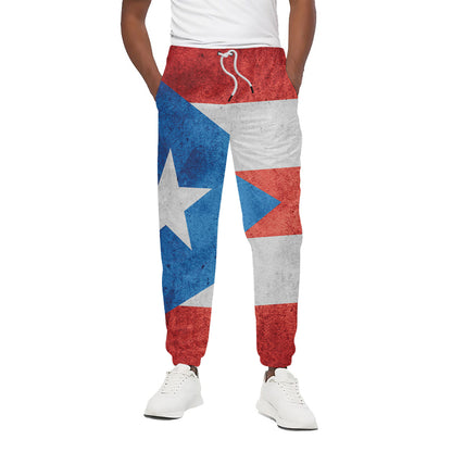 Grunge Puerto Rican Flag Print Cotton Pants