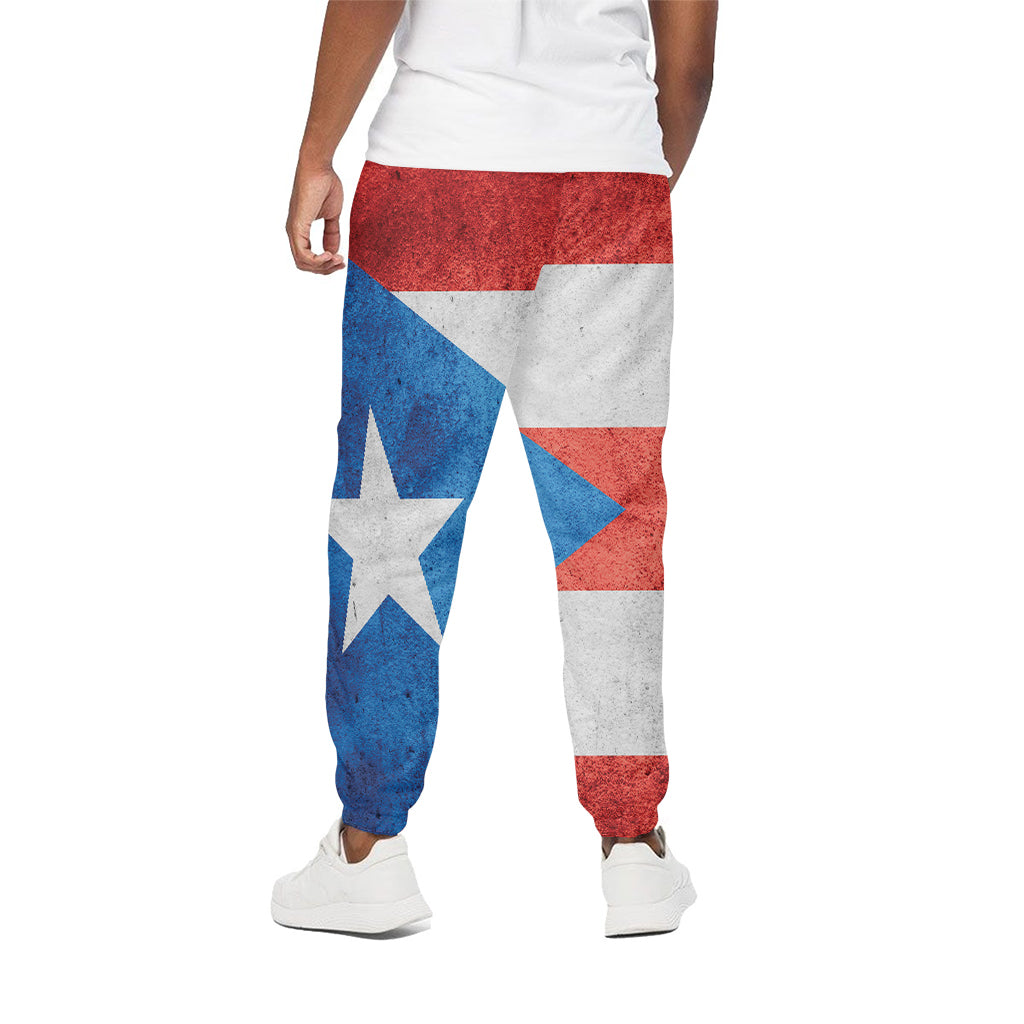 Grunge Puerto Rican Flag Print Cotton Pants