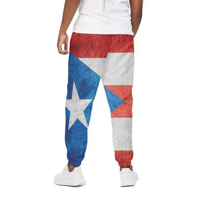 Grunge Puerto Rican Flag Print Cotton Pants