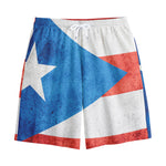 Grunge Puerto Rican Flag Print Cotton Shorts
