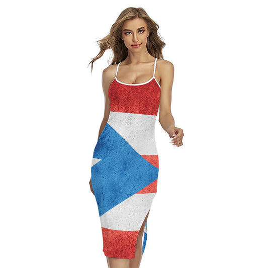 Grunge Puerto Rican Flag Print Cross Back Cami Dress