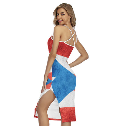 Grunge Puerto Rican Flag Print Cross Back Cami Dress