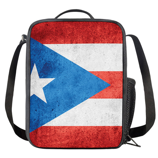 Grunge Puerto Rican Flag Print Crossbody Lunch Bag