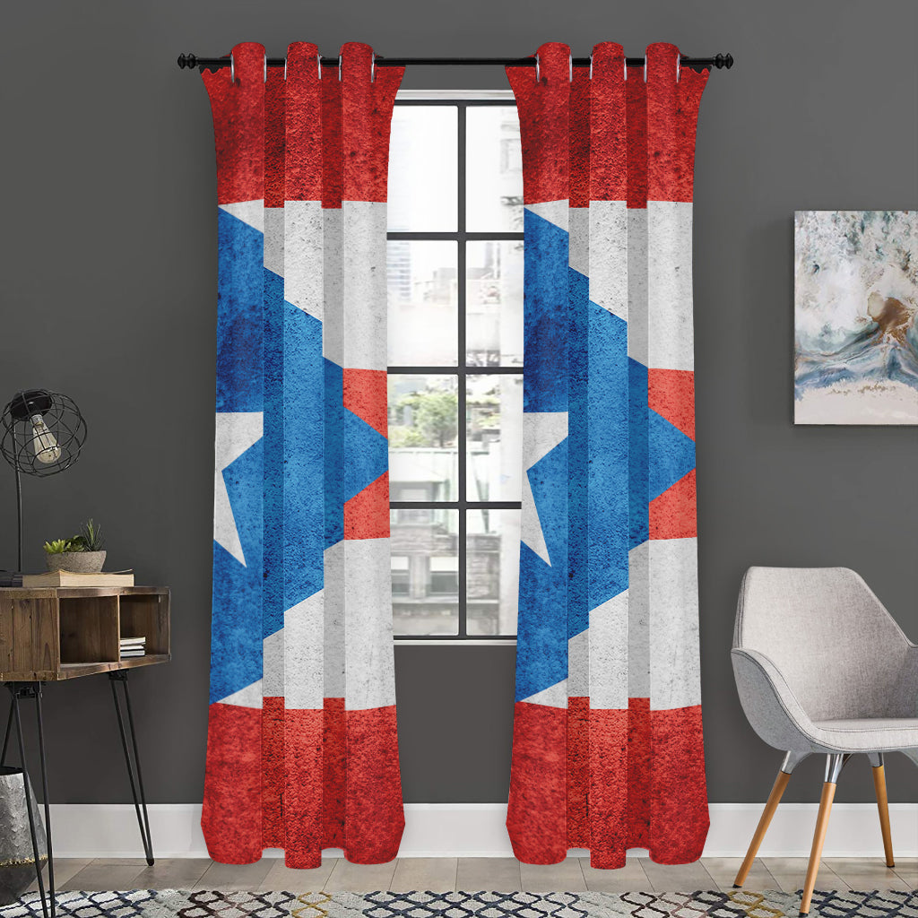 Grunge Puerto Rican Flag Print Curtain