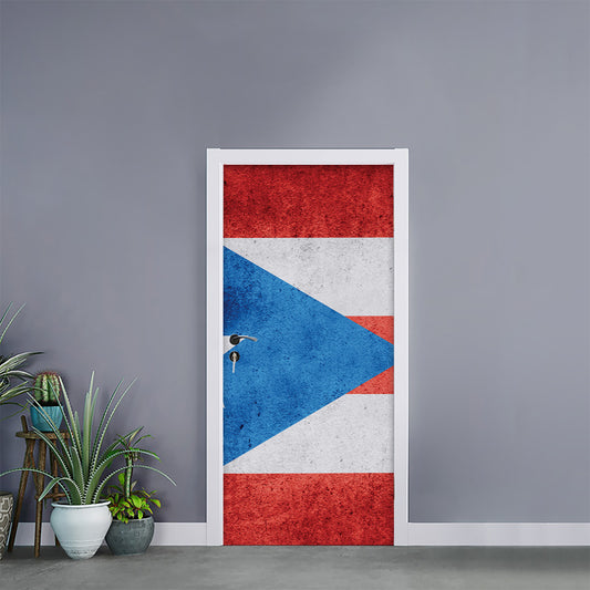 Grunge Puerto Rican Flag Print Door Sticker