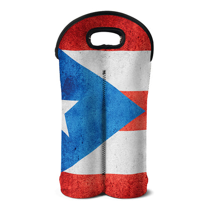 Grunge Puerto Rican Flag Print Double Neoprene Wine Tote