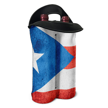 Grunge Puerto Rican Flag Print Double Neoprene Wine Tote