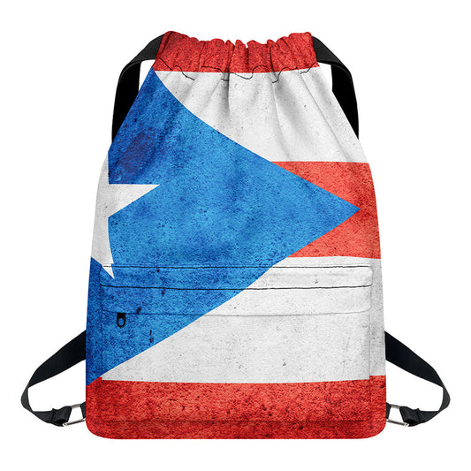Grunge Puerto Rican Flag Print Drawstring Backpack