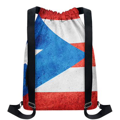 Grunge Puerto Rican Flag Print Drawstring Backpack