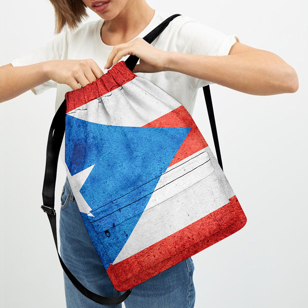 Grunge Puerto Rican Flag Print Drawstring Backpack