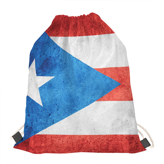 Grunge Puerto Rican Flag Print Drawstring Bag