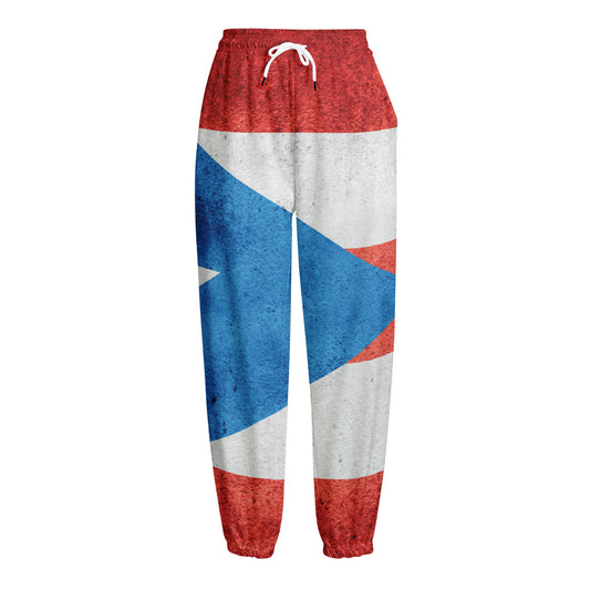 Grunge Puerto Rican Flag Print Fleece Lined Knit Pants