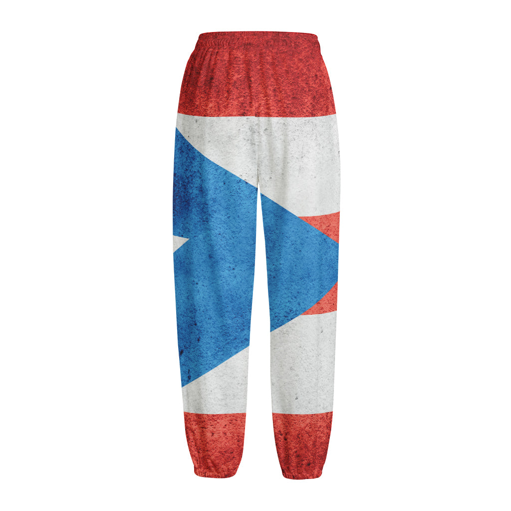 Grunge Puerto Rican Flag Print Fleece Lined Knit Pants