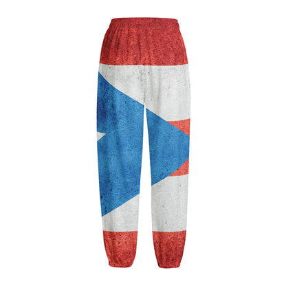 Grunge Puerto Rican Flag Print Fleece Lined Knit Pants